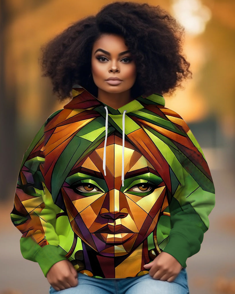 Green African American Women Long-sleeved Hoodie