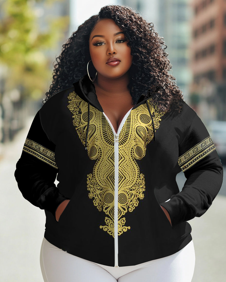 Ankara Geo Print Long Sleeve Zipper Hoodie