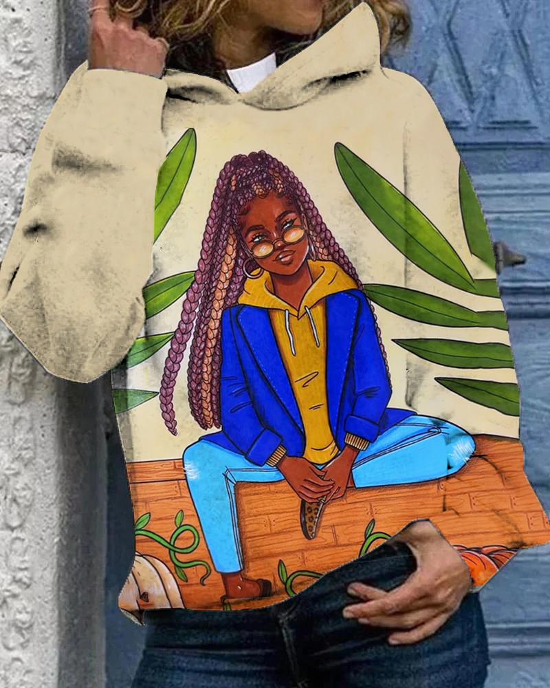 Curly Long Hair Girl Long Sleeves Hoodie