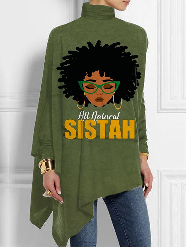 Girl with Afro Glasses Half Turtleneck Hem Top