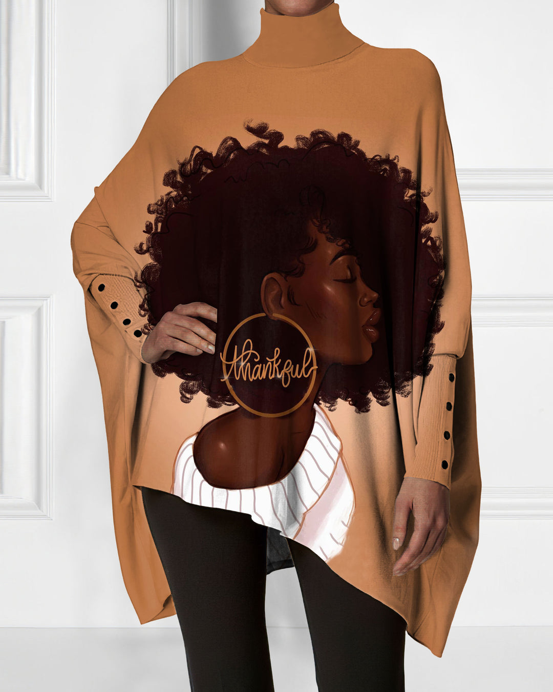 Thankful Afro Girl Illustration Irregular High Neck Top