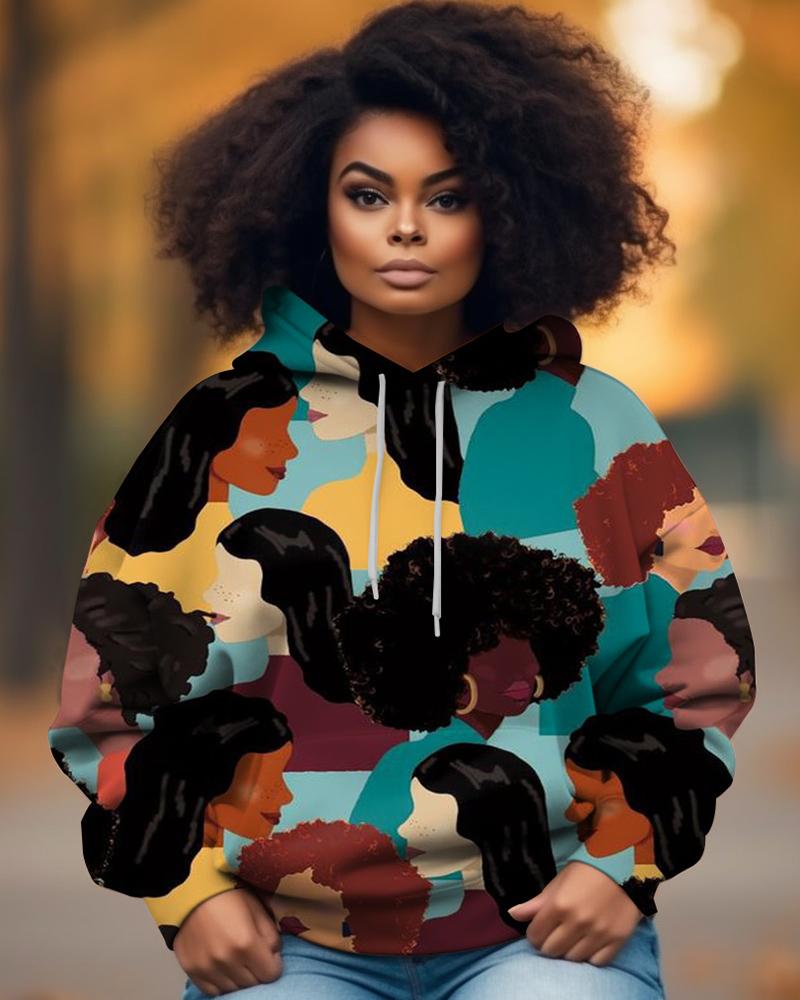 Black Avatar Cartoon Print Pocket Women's Hoodie