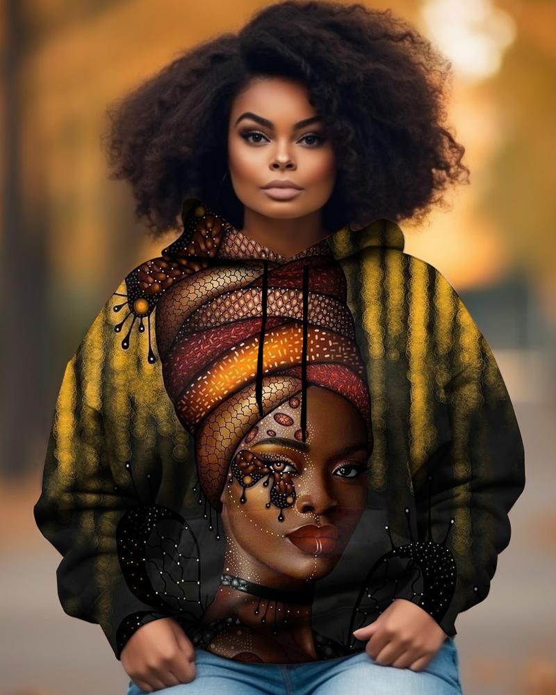 Black Girl Butterfly Printed Pocket Women's Hoodie