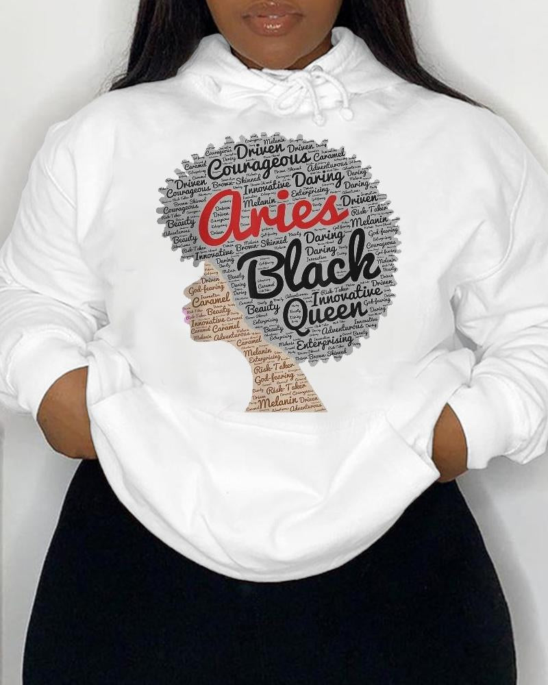 Black girl avatar contrast slogan print hoodie