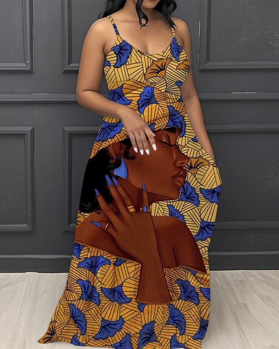 Ankara Art Print V-Neck Pocket Cami Dress