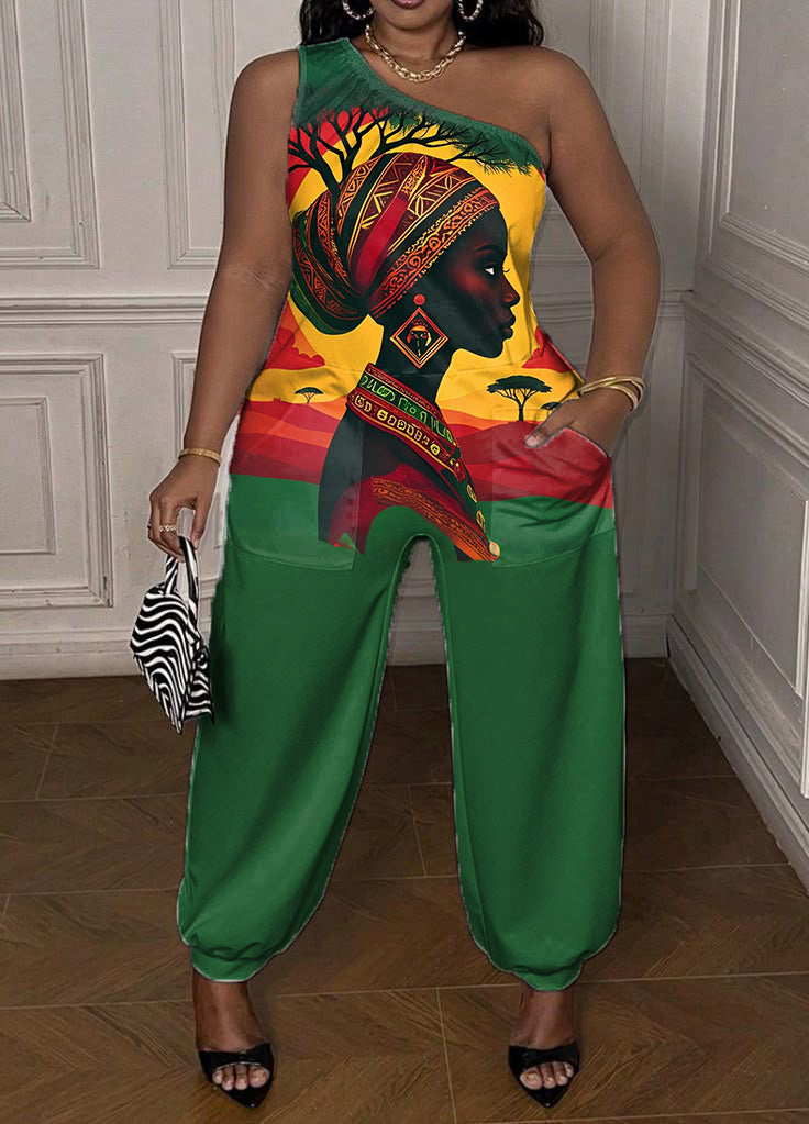 Juneteenth Print One-shoulder Jumpsuit