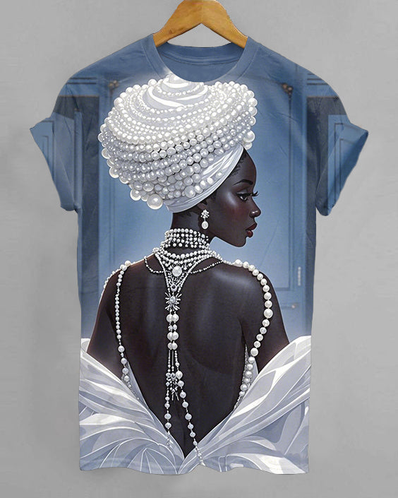 White Pearl Wedding Dress Girl Crew Neck Short Sleeve Tshirt