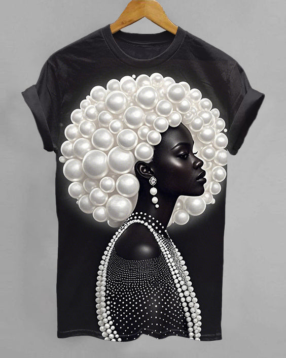 Pearl Afro Black Woman Crew Neck Short Sleeve Tshirt