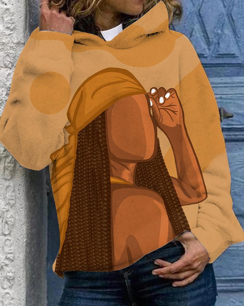 Brown Girl with Bun Braids Long Sleeves Hoodie