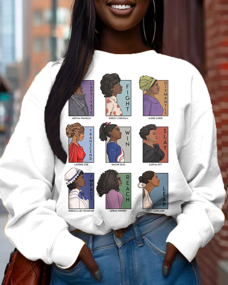 Black History Month Cartoon Personalized Print Women's Crew Neck Top