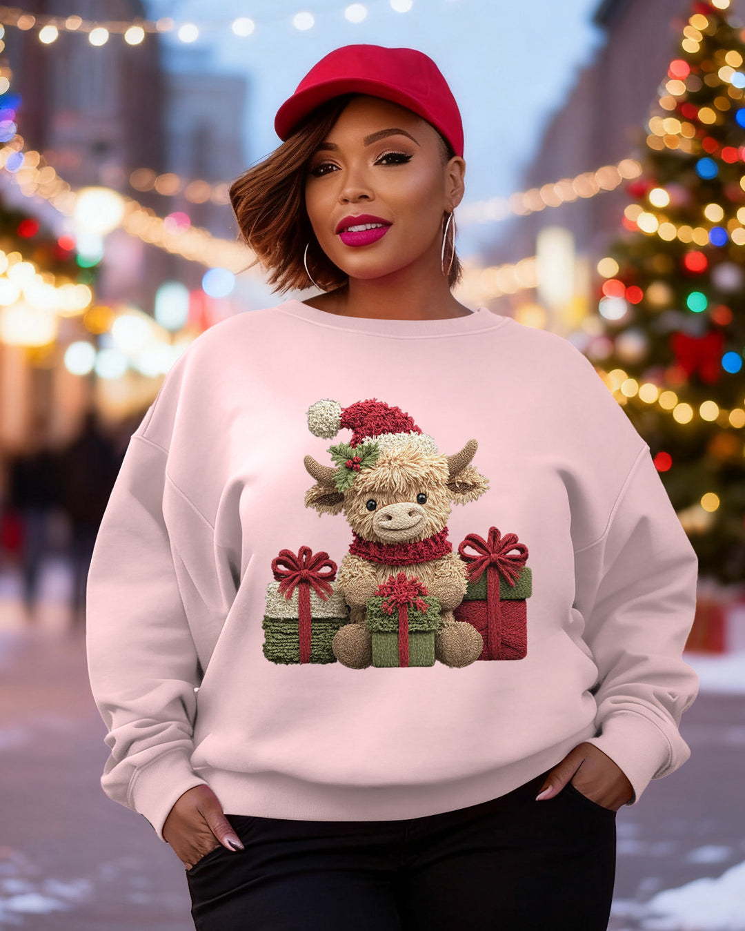 Western Christmas Funny Cow Crewneck Long Sleeve Sweatshirt