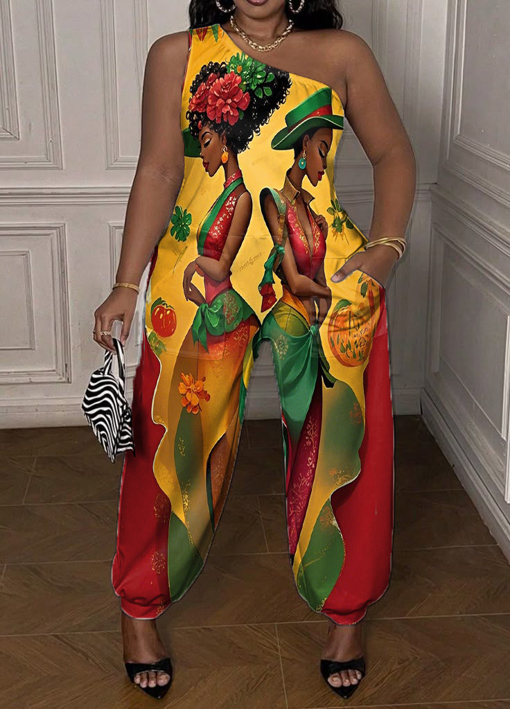 Juneteenth Afro Print One Shoulder Jumpsuit