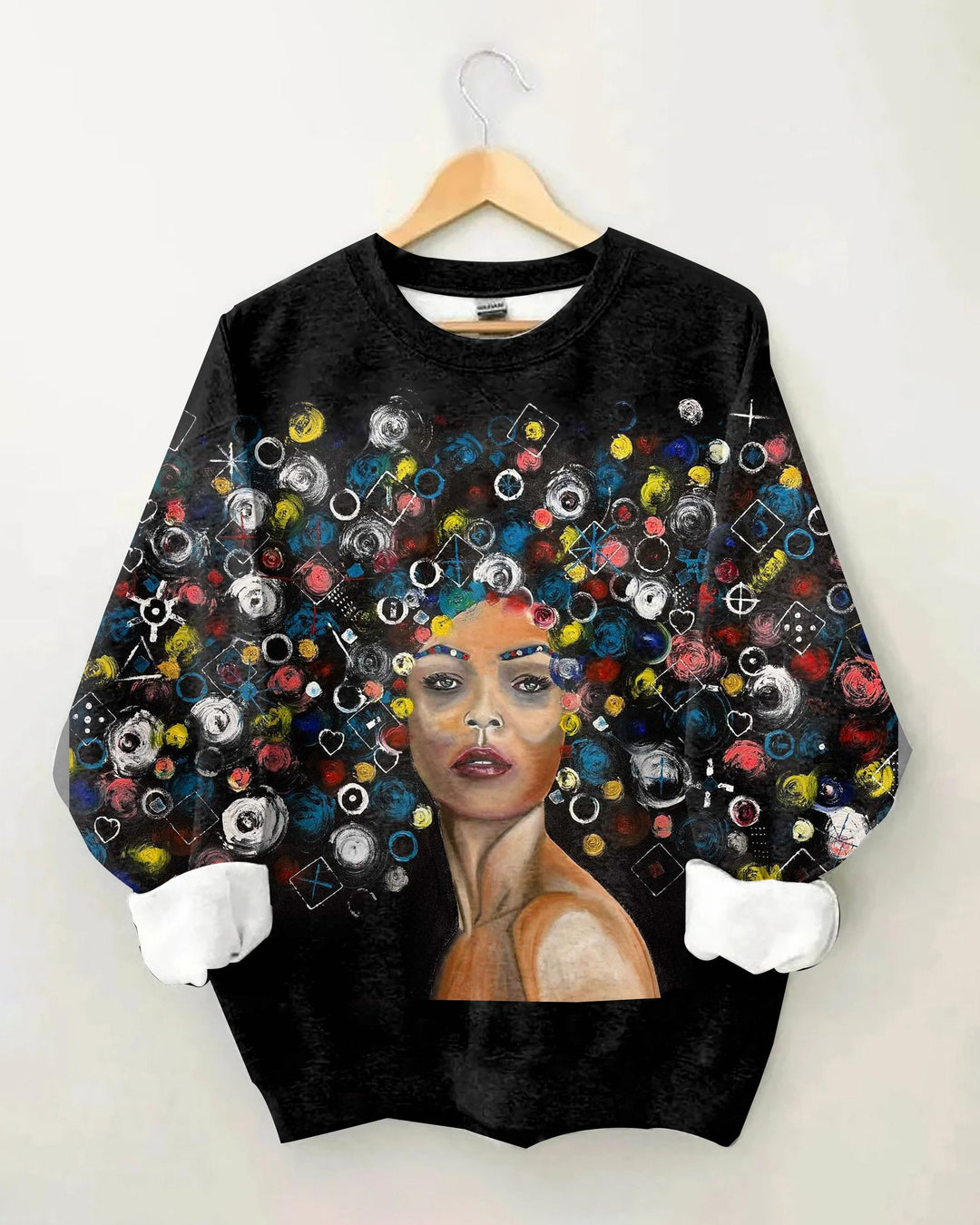 Oil Painting Colorful Curly Hair Woman Long Sleeve Sweatshirt