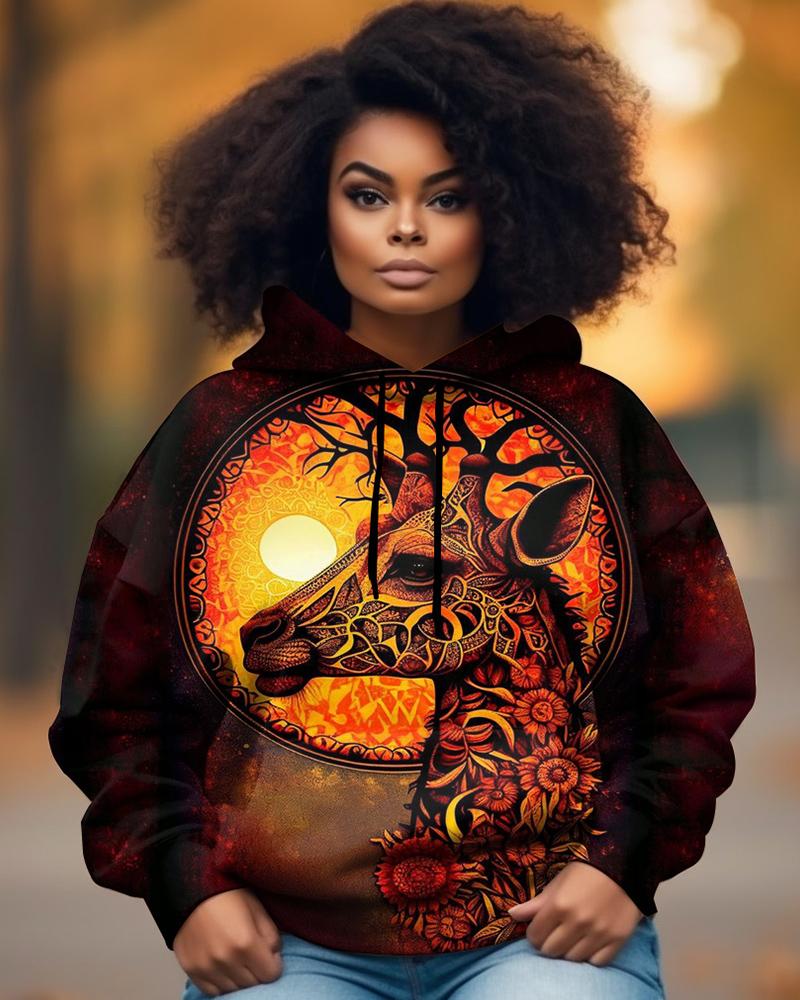 African Giraffe Personalized Printed Pocket Women's Hoodie
