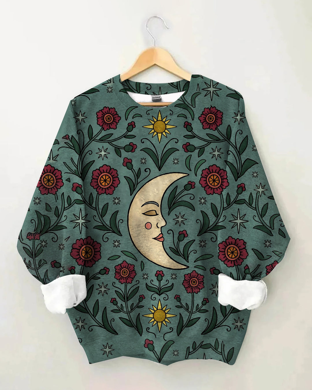 Retro Printed Round Neck Long Sleeve Casual Sweatshirt
