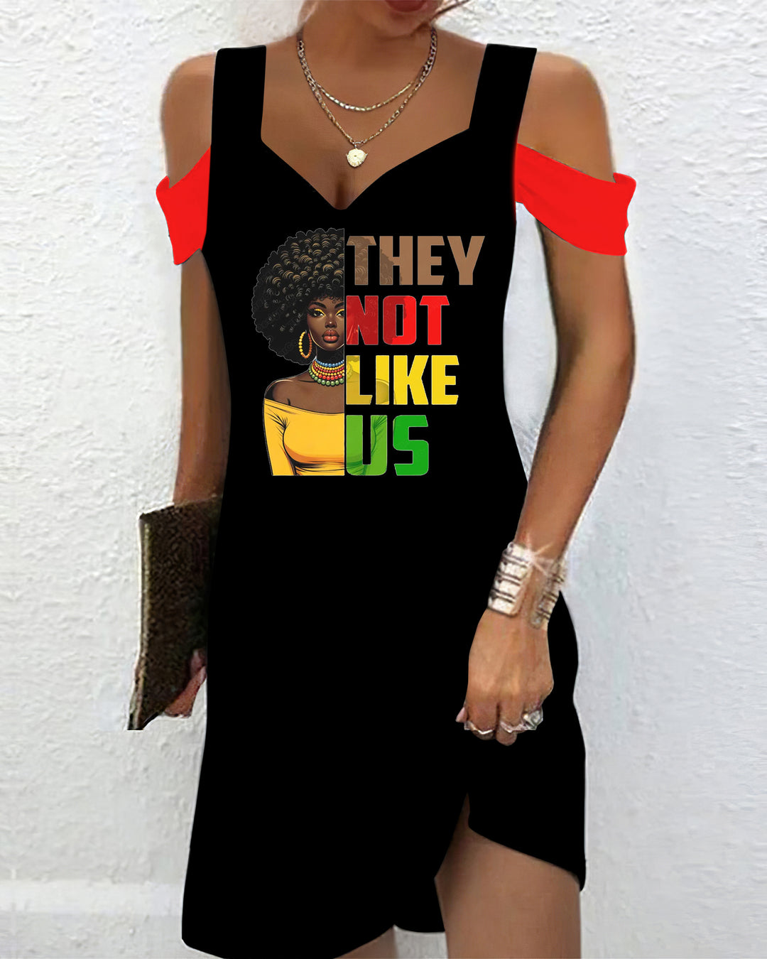 They Don't Like Us V Neck Off Shoulder Dress