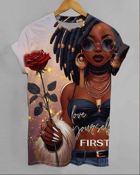 Rose Girl Loves Yourself Round Neck Short Sleeve Shirt