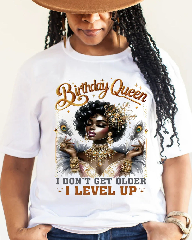 Black Girl Cute Cartoon Happy Birthday Print Short Sleeve T-shirt