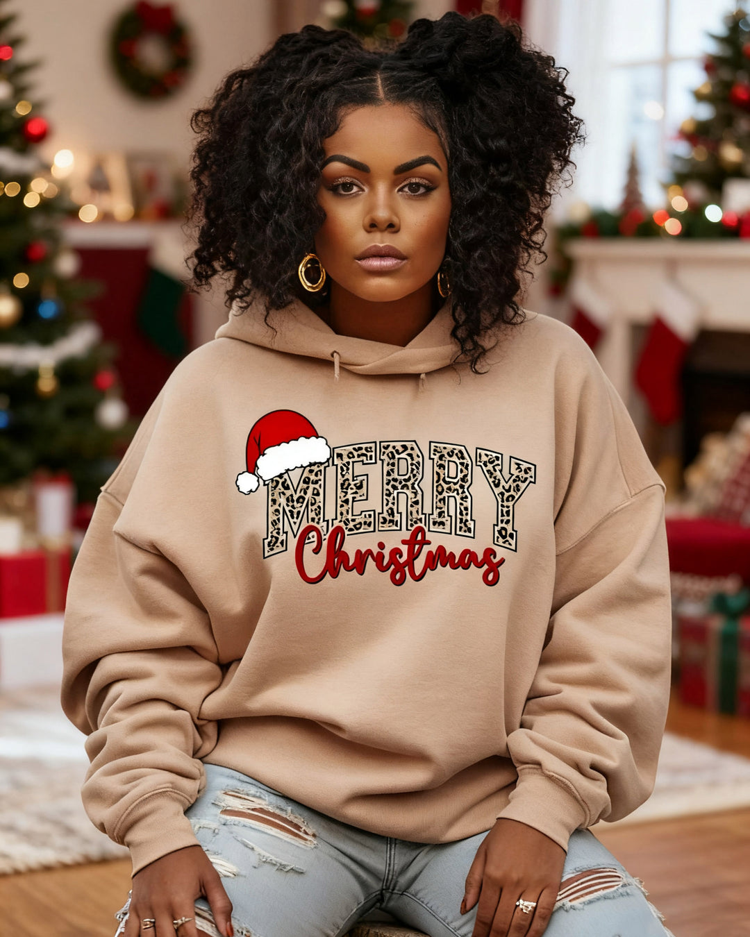 Fun Hat Merry Christmas Long-sleeved Hoodies