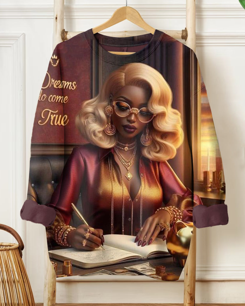 Fashion Dreams Come True Cartoon Print Long Sleeve Sweatshirt