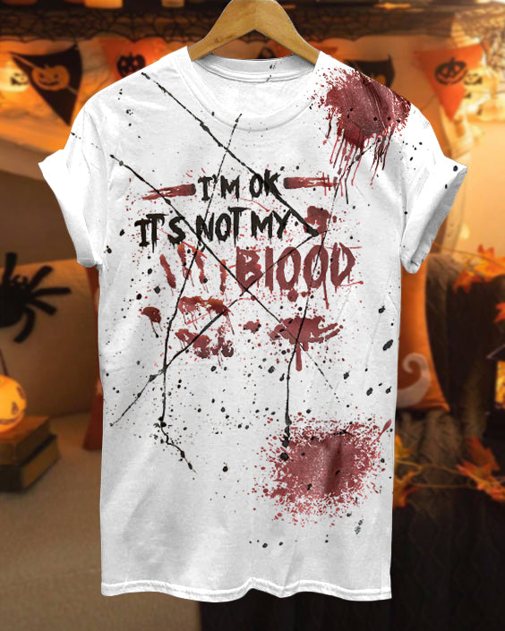Halloween Blood Hand Problem Solved Crew Neck Short Sleeve Tshirt