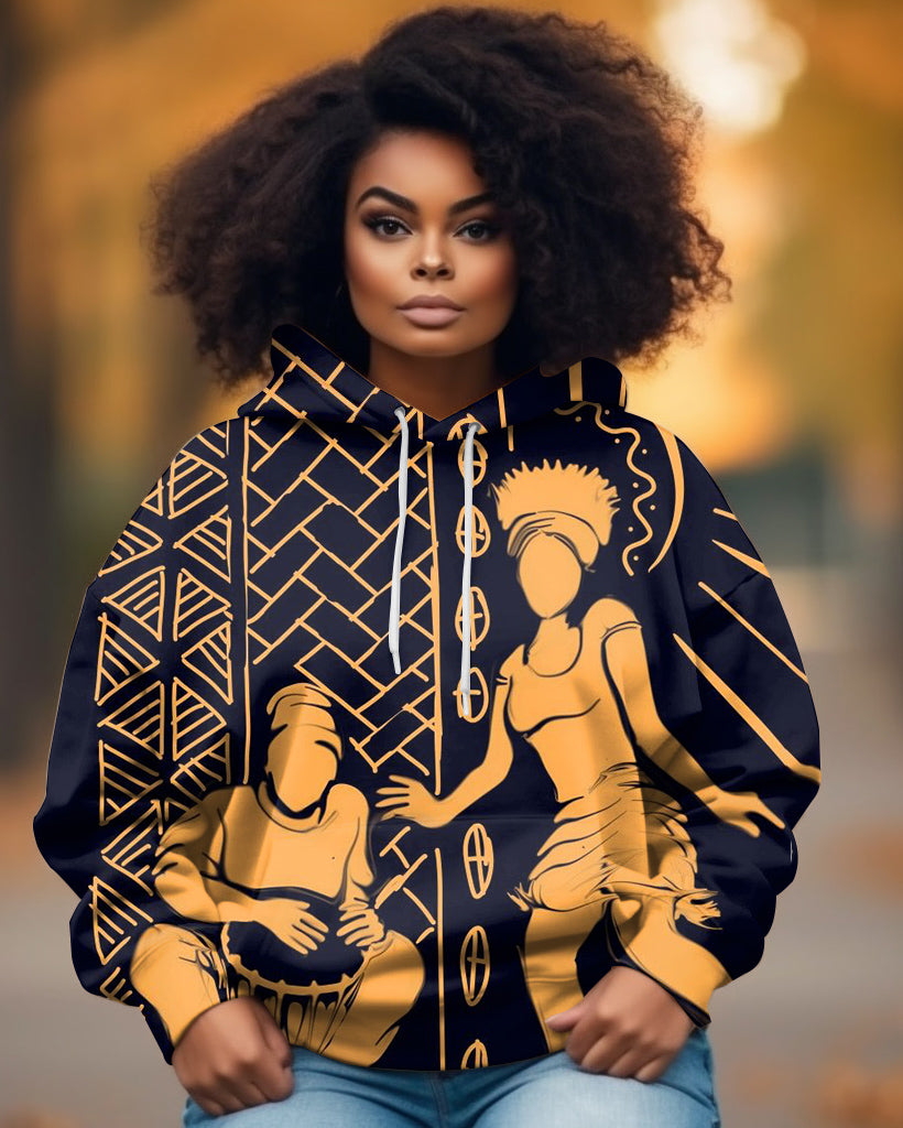 Retro Tribal Totem Printed Long-sleeved Hoodie