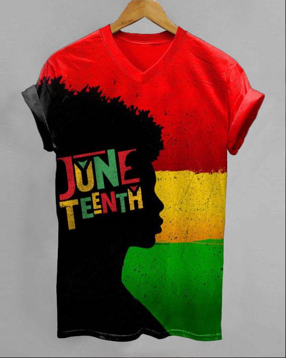 Juneteenth Color Contrast Illustration V-neck Short Sleeve Tshirt