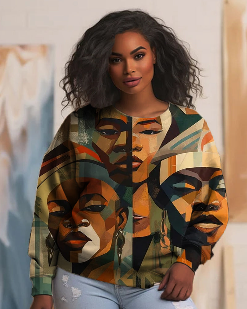 Black Color Block Face Art Printed Round Neck Top
