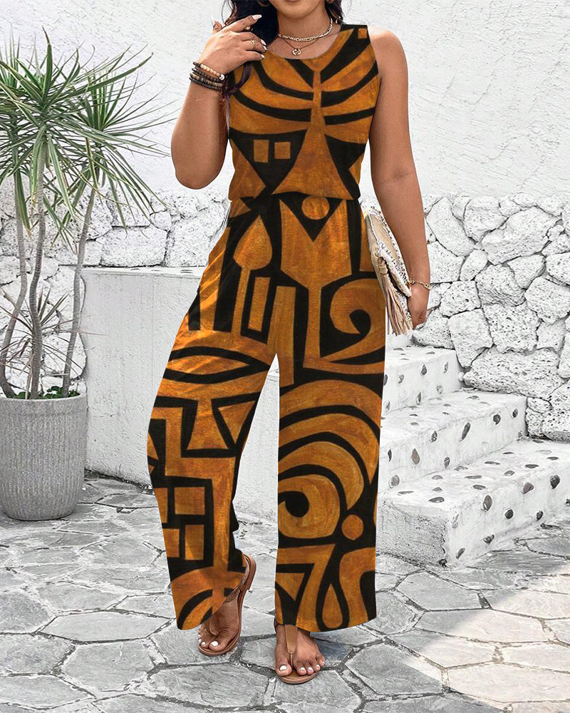 Ethnic Totem Print Sleeveless Jumpsuit