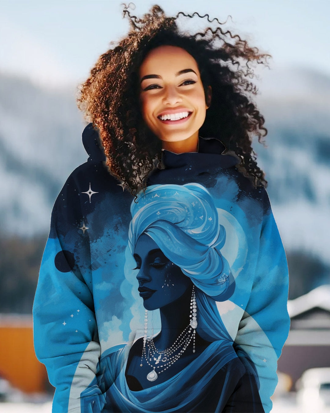 Women's Vintage Blue Classic Black Girls Long Sleeve Hoodie
