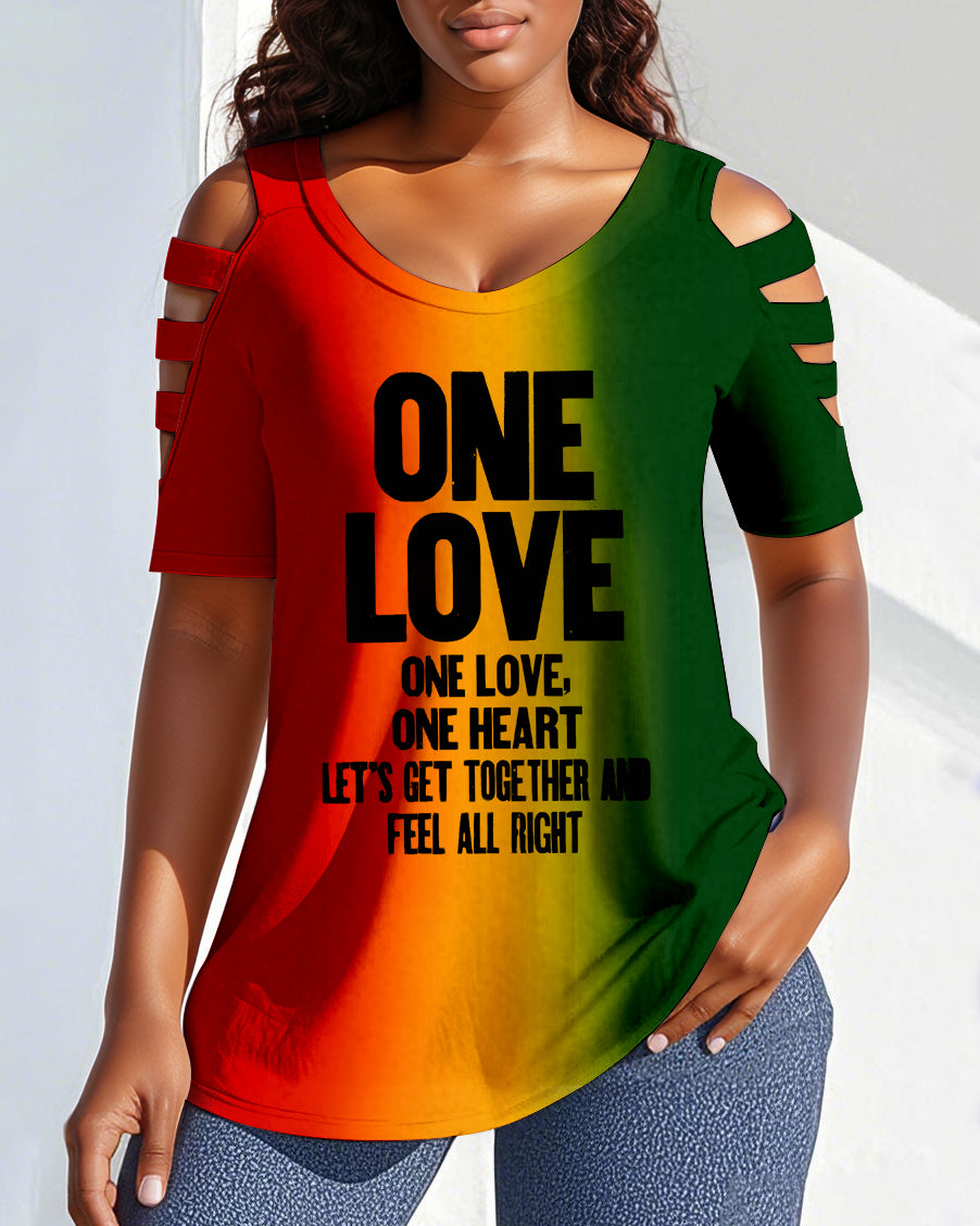 Juneteenth One Love Round Neck Off-shoulder Short-sleeved T-shirt