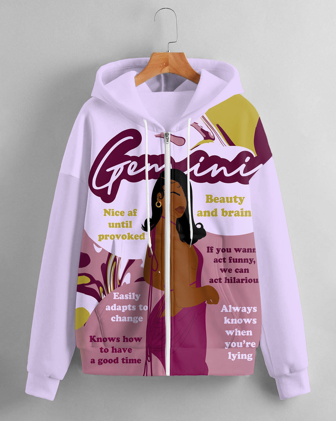 Women's Fashion Daily Black Gemini Women Print Long Sleeve Zipper Hoodie