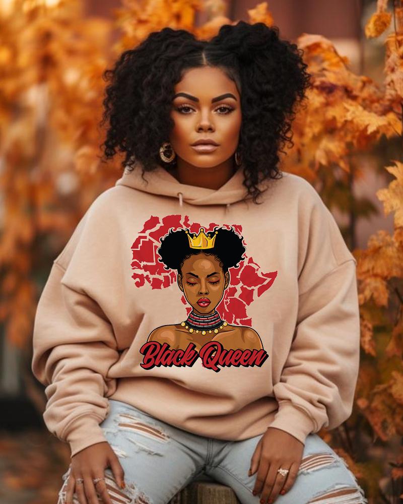 Black Girl Map Slogan Print Hoodie