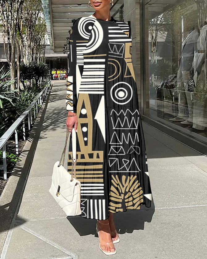 African Interior Design Long Sleeve Casual Dress