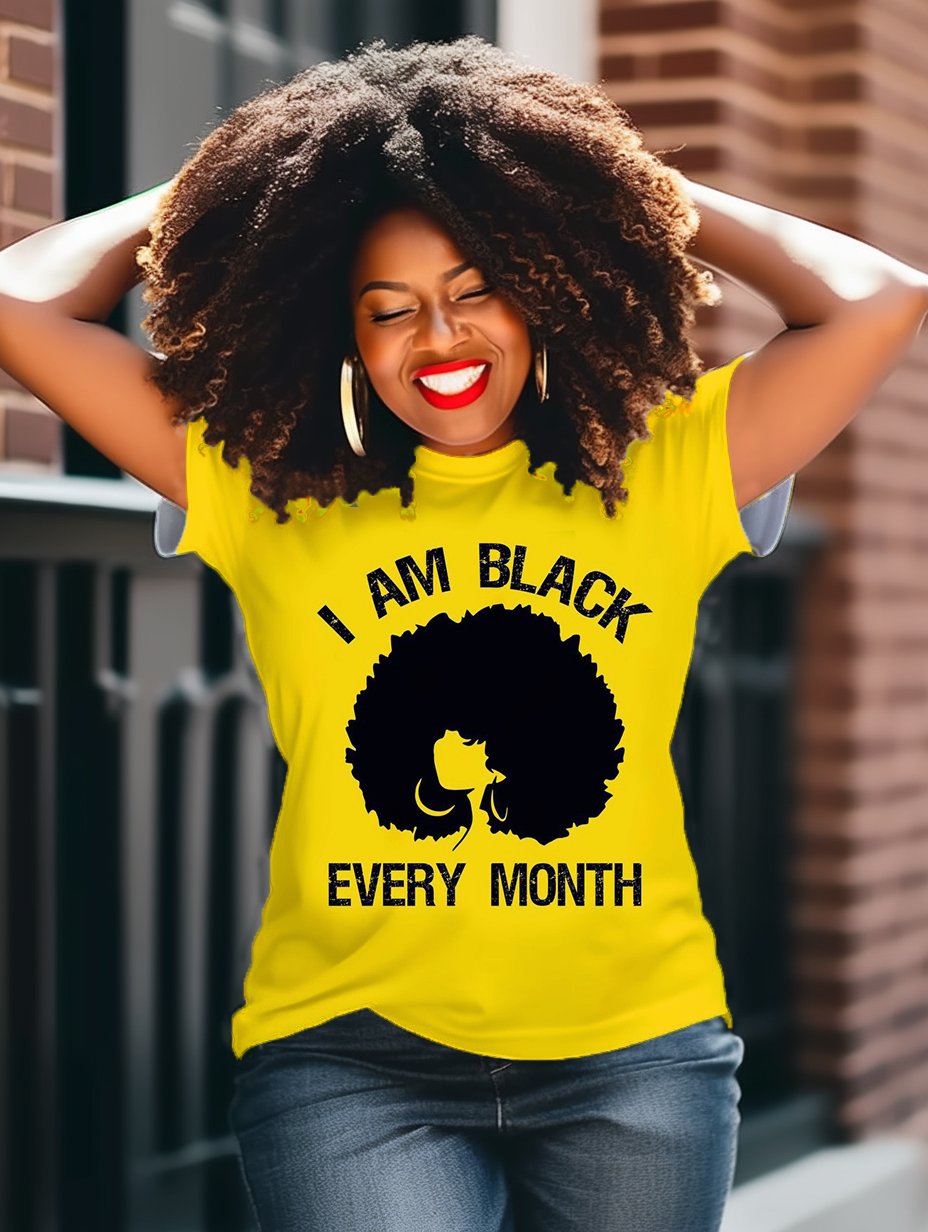 Black History Month Cartoon Contrast Print Short sleeved T-shirt