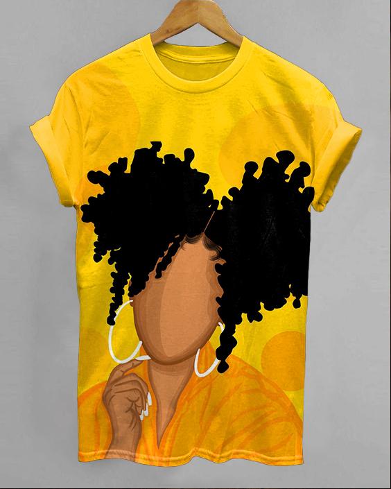 Curly Hair Earrings Girl Round Neck Short Sleeve Shirt