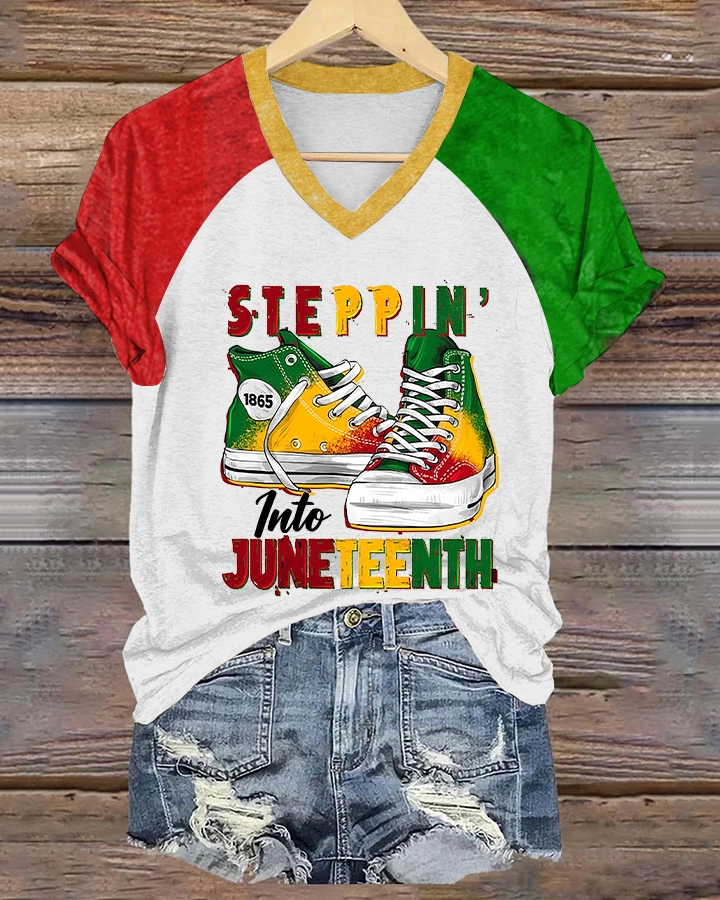 STEPPIN Into Juneteenth V-neck Short Sleeve Tshirt