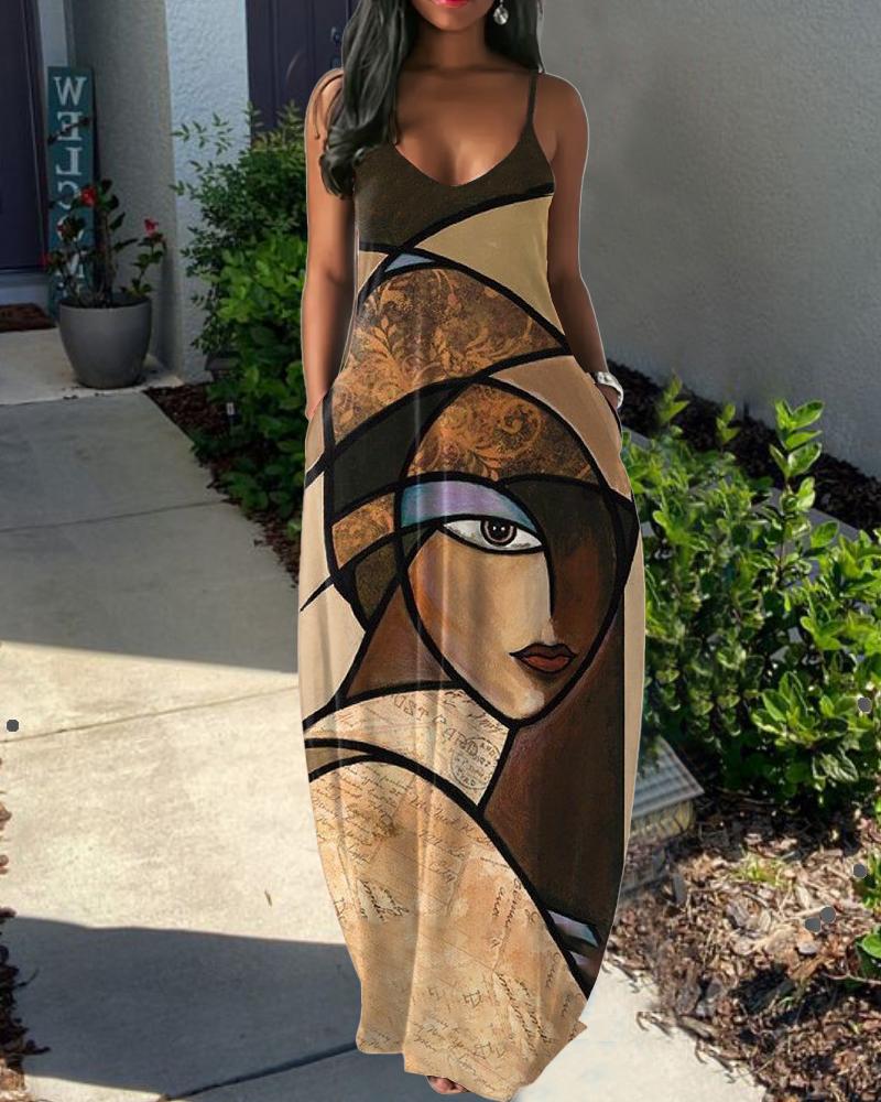 Striped face contrast print Print Dress