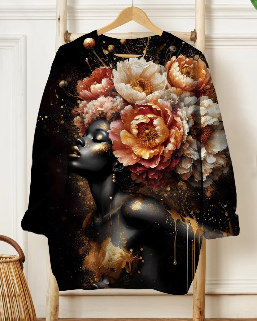 Art Portrait Illustration Printed Long-Sleeved Round-Neck Sweatshirt