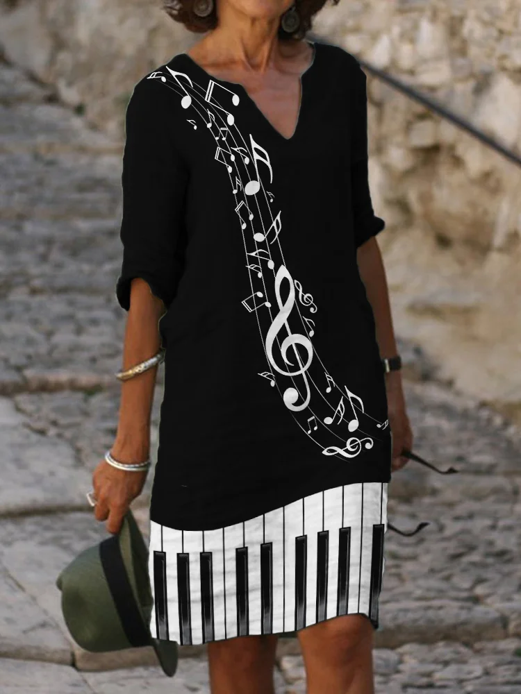 Music Notes Piano Keys Inspired Midi Dress