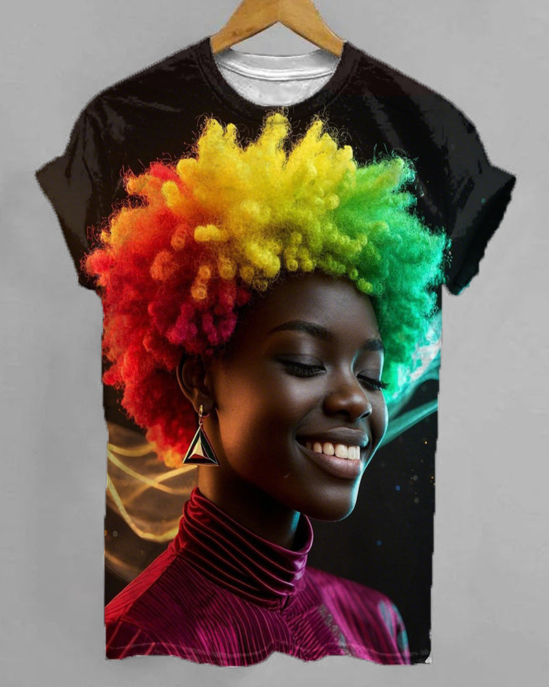 Juneteenth Black Girls Afro Print T-Shirt