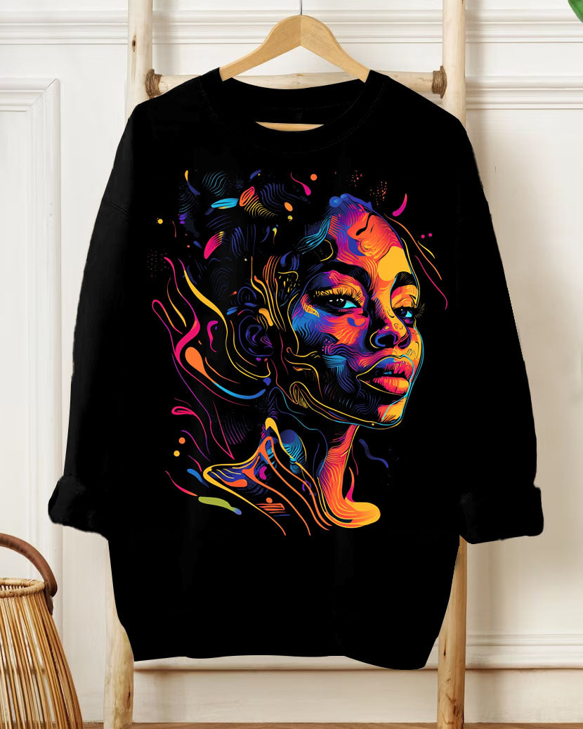 Colorful Line Portrait Print Long Sleeve Sweatshirt
