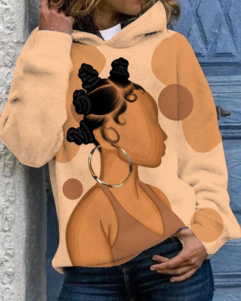 Afro Brown Woman Long Sleeves Hoodie