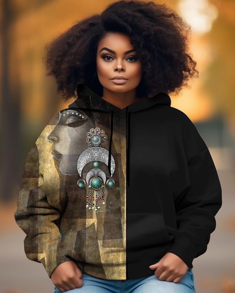 Black Girl Ethnic Printed Pocket Women's Hoodie