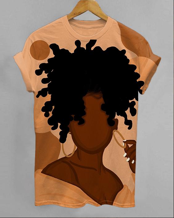 Brown Afro Woman Short Sleeve Tshirt