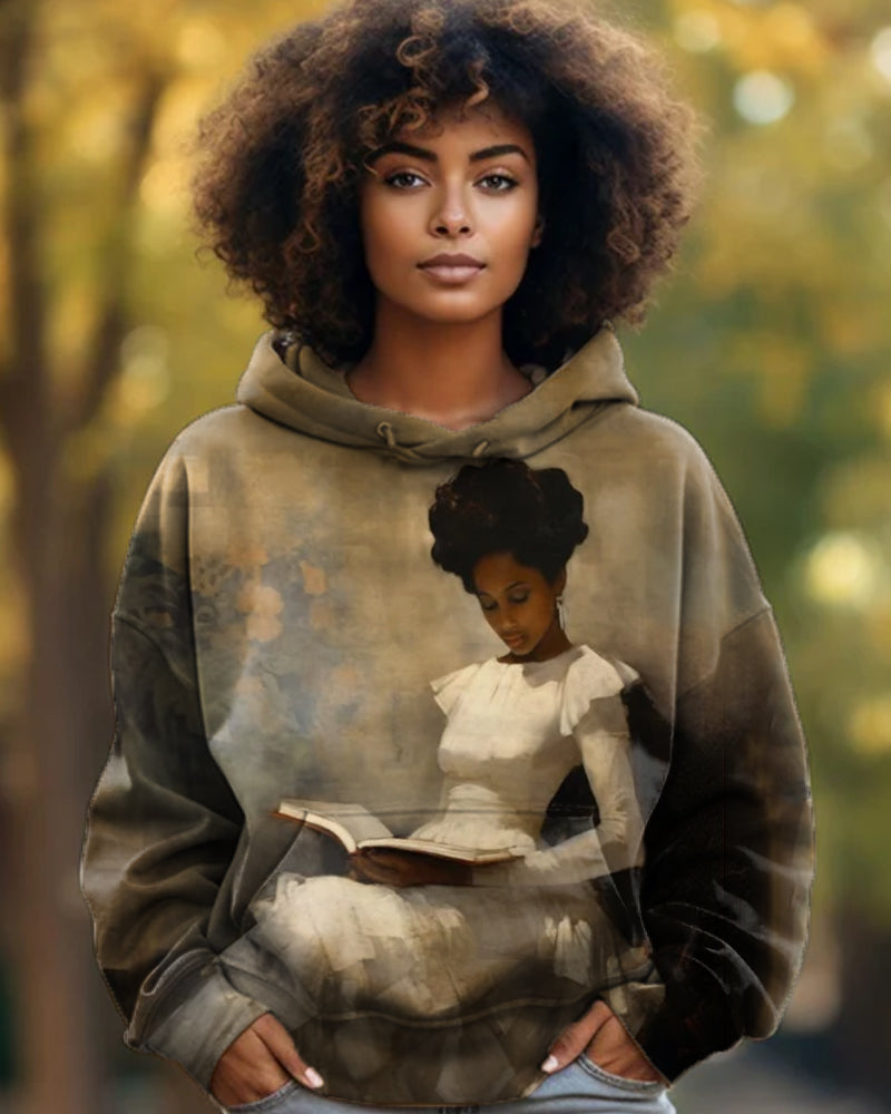 Black Girl Reading Art Print Hoodie