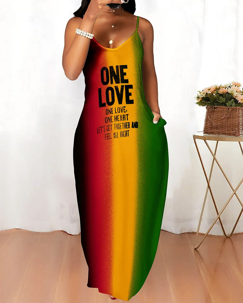 onelove letter print suspender dress
