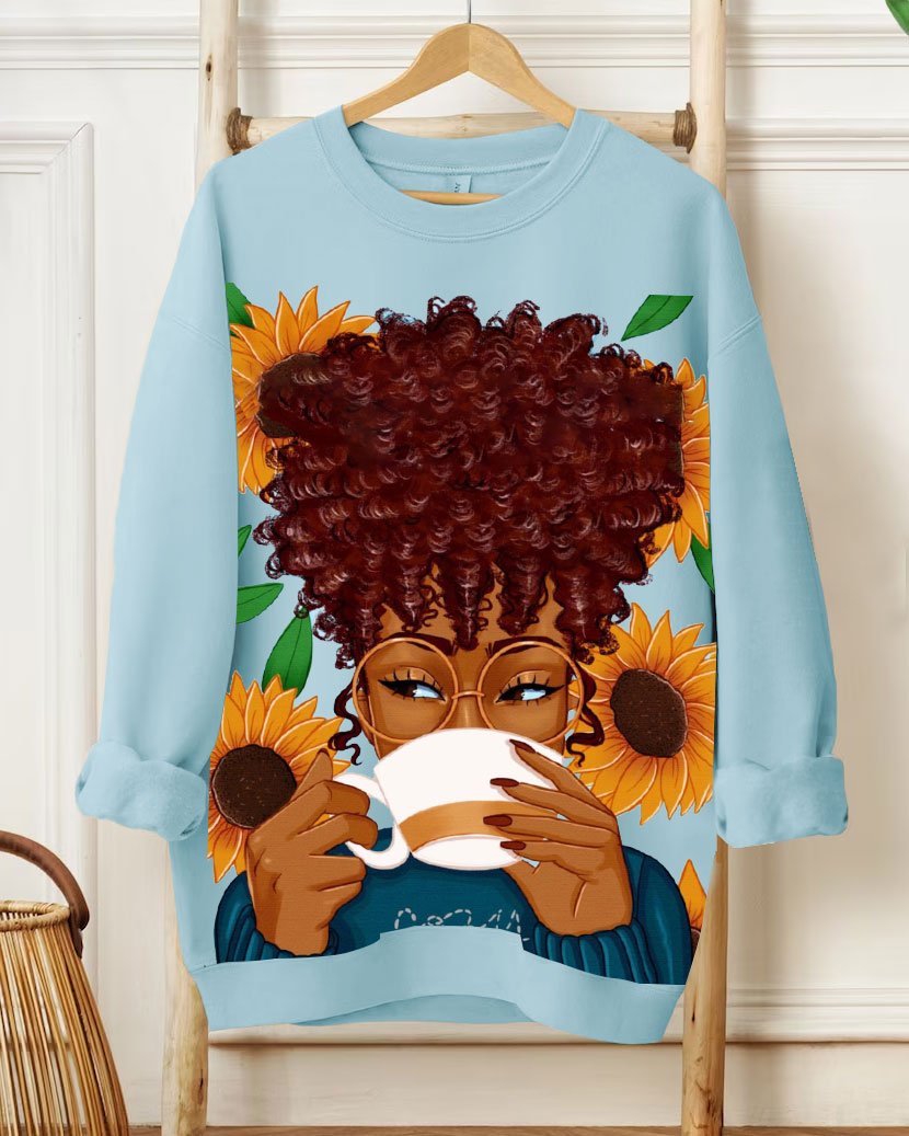 Coffee Sunflower Brown Girl Long Sleeve Sweatshirt