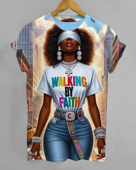 Walking By Faith Crew Neck Short Sleeve T-shirt