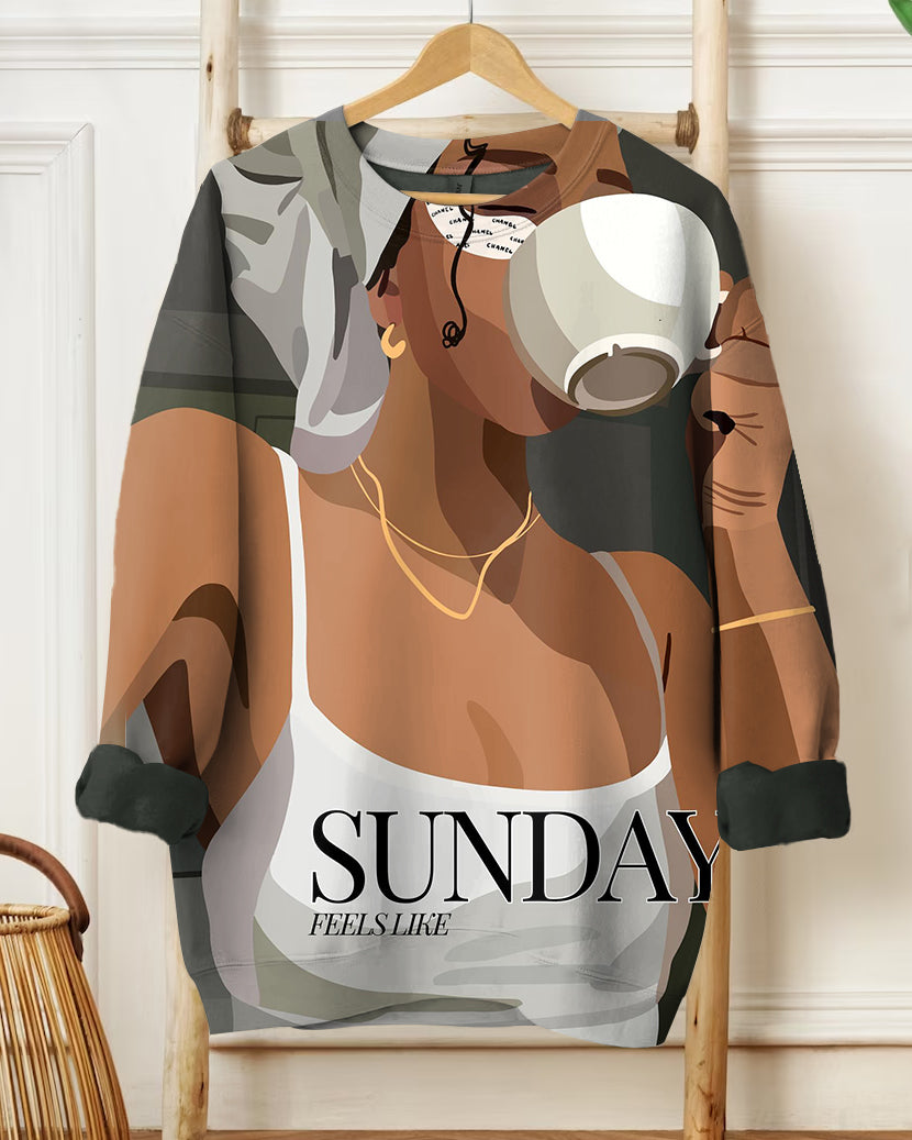 Fashion Sunday Leisure Time Cartoon Print Long Sleeve Sweatshirt